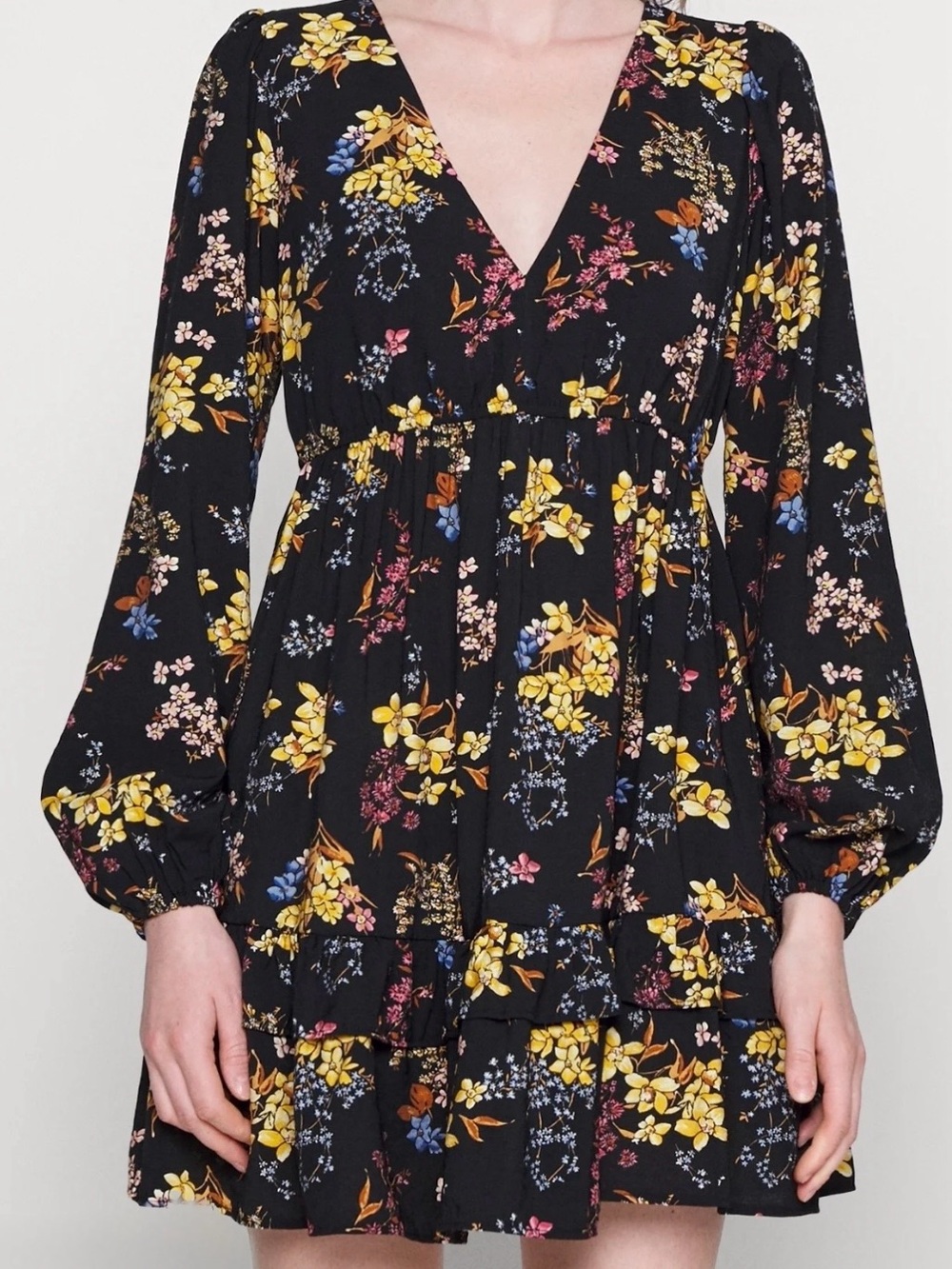 Abercrombie & Fitch Black Floral Babydoll Mini Dress Medium Boho Cottagecore